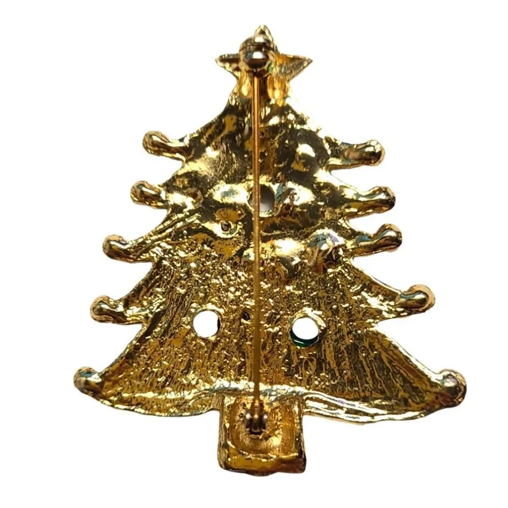 Christmas Pin Brooch tree rhinestones